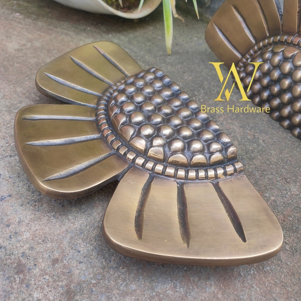 28cm Pair Set Vintage Sun Flower Motive Brass Door Handle - Brass Dool Pull - Big Door Pull