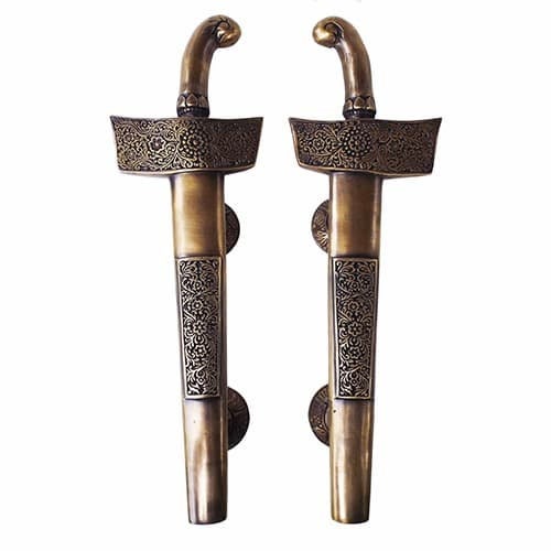 15" inches Set 2 pcs Vintage Old KERIS CARVED JAVA Dagger Weapon Entry Door Handle Hardware Cabinet Solid Brass Door Handle