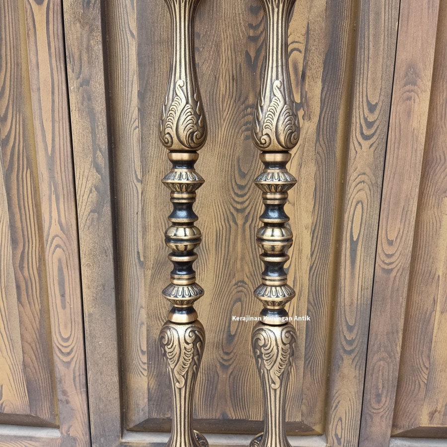 41" Inches Pair Very Long Pair main entry CARVED CROWN STYLE door pull handle for front door solid Brass With Express Shiping