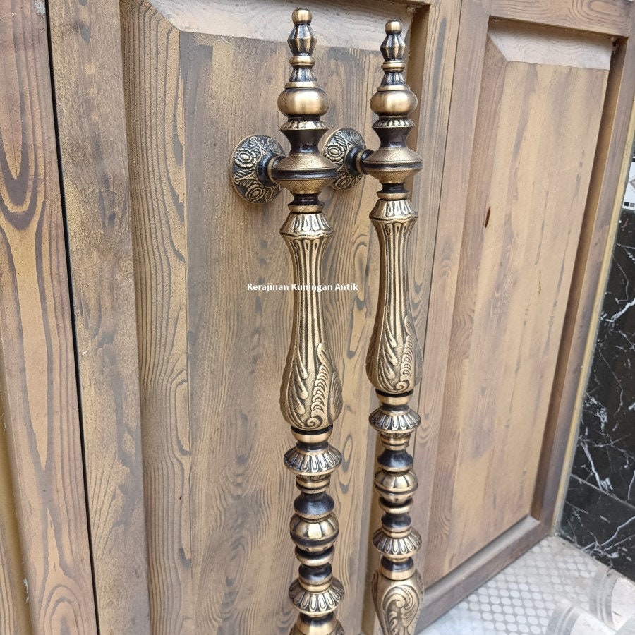 41" Inches Pair Very Long Pair main entry CARVED CROWN STYLE door pull handle for front door solid Brass With Express Shiping
