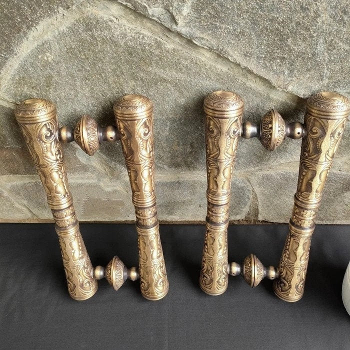 43cm 2Pair Main Entry Carved GADA door pull handle for front door solid Brass | Brass door pull | brass door handle