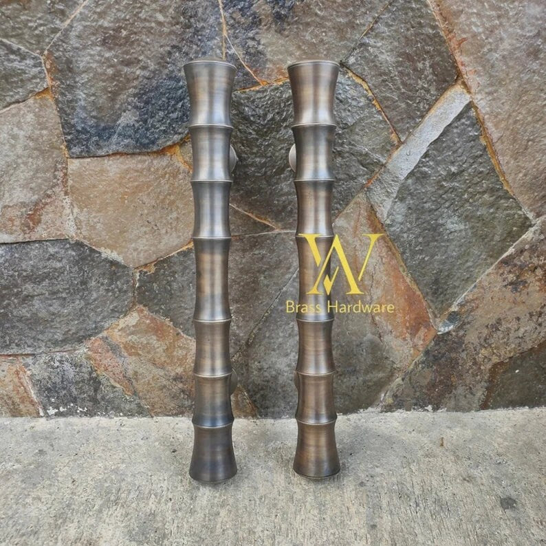 Pair Brass Bamboo Handle Classic Front Door Handle Pulls | Entry Front Door Brass Handle Pulls