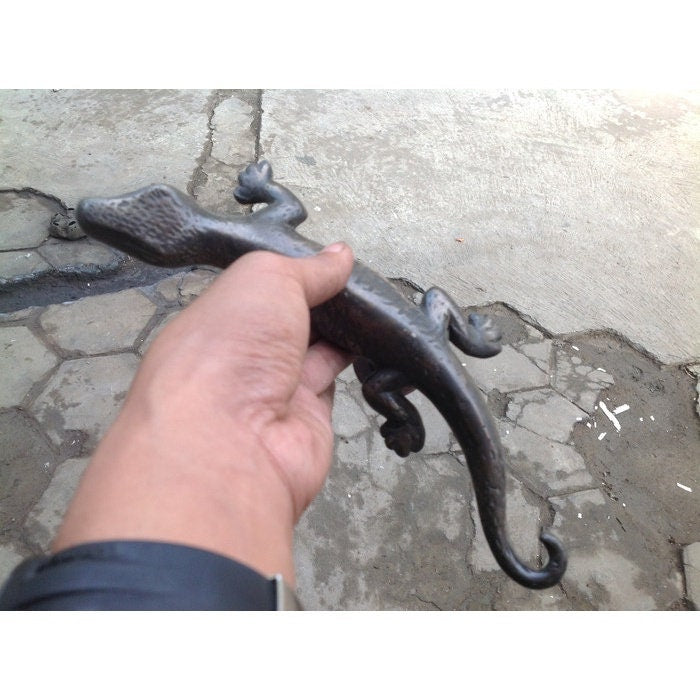 28cm Pair Antique Gecko Main Entry Brass Door handle | Brass door pull With Express Shiping