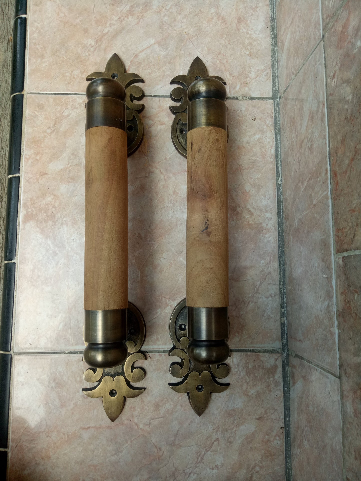16.53" inches Set 2 pcs Vintage Western Retro Wooden Entry Door Handle | Brass Door Handle With Express Shiping