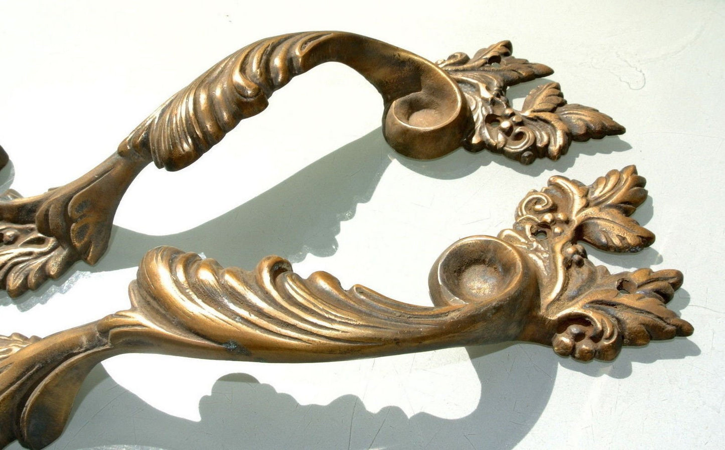 2 large french style 722 pulls handles solid 100% brass vintage style doors 11″ aged antique style 27 cm very heavy cast old look