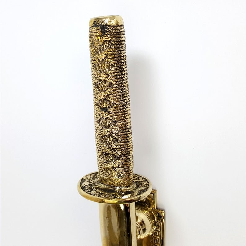 50cm 20" Pair Samurai Sword shape rustic cast Brass heavy Polished Door Pull Handle Grab Old Style | Brass door handle