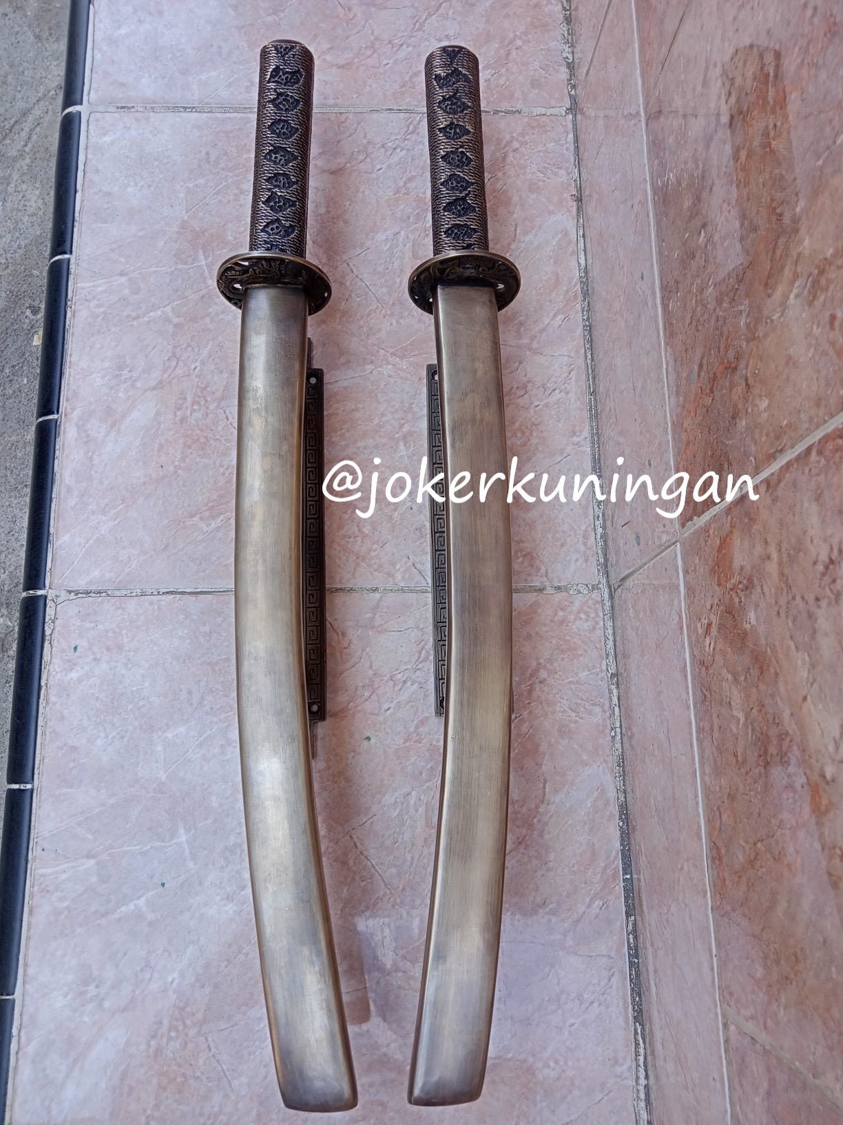 50cm 20" Pair Samurai Sword shape rustic cast Brass heavy Polished Door Pull Handle Grab Old Style | Brass door handle