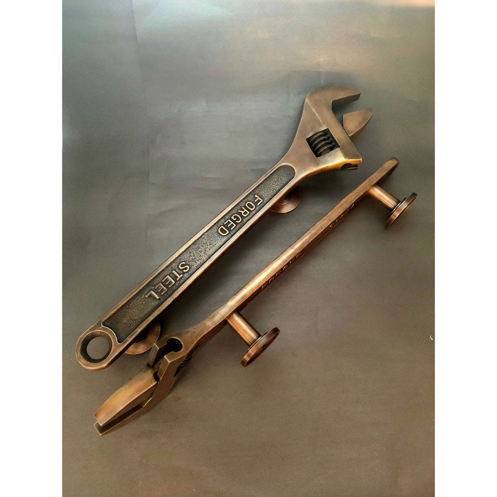 17.32" Inches Lot Of 2 Pieces of Vintage Wrench Antique Solid Brass Entry Door Pull Handle Home Brass Door Handle With Express Shiping