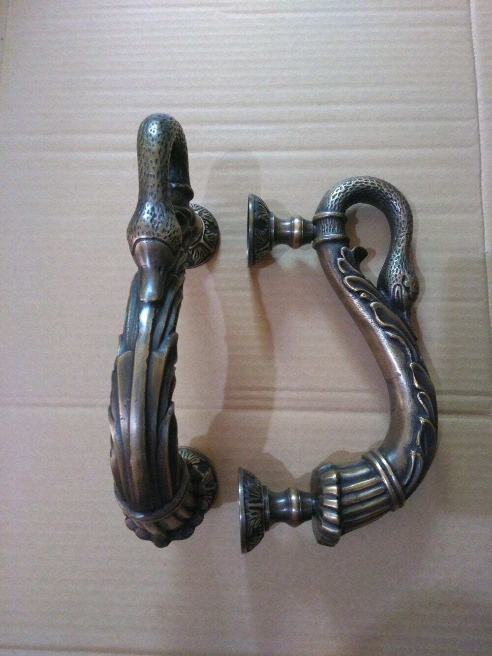 10.62" inches Pair Main Entry Vintage large Solid Brass Swan Retro Entry Door Handle Hardware With Express Shiping