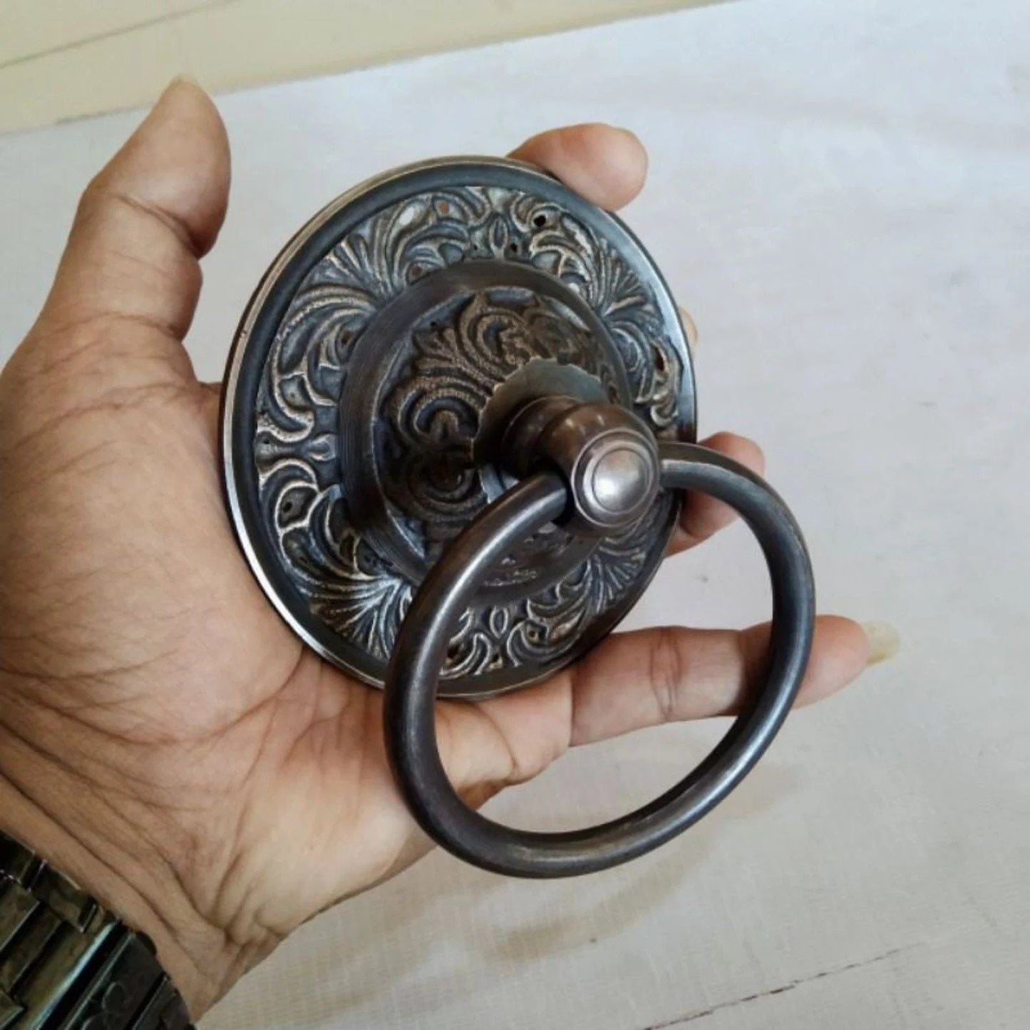 Pairs 3.5" inches Vintage Big Round Carved Plate Brass Antique Cabinet Handle Knob pulls| for cabinet door Drawer Handle GBY 011