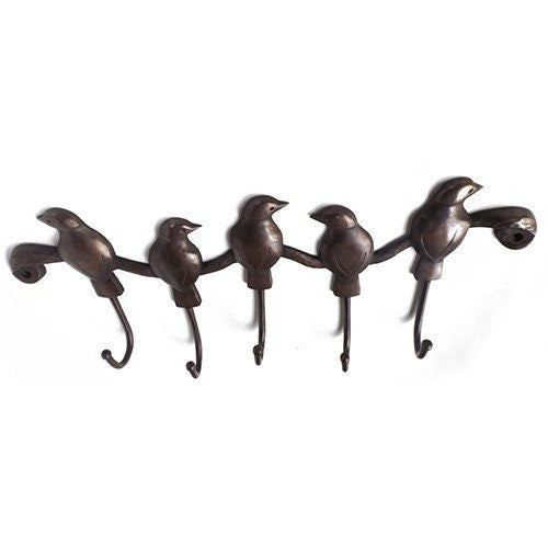 ANTIQUE 5 BIRD HOOK Hanger Solid Brass Vintage Hook Hat Coat Strong Wall
