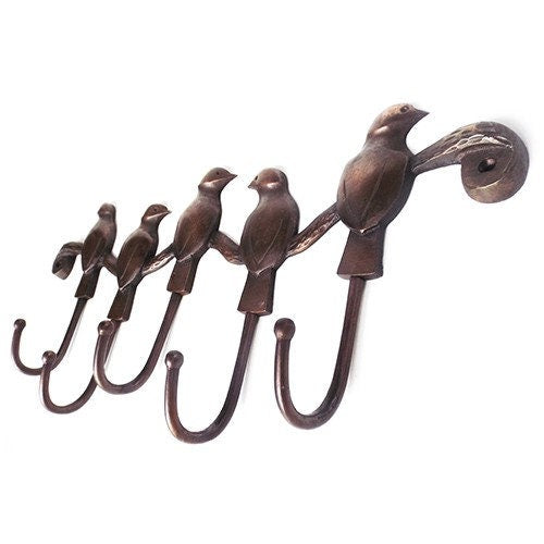 ANTIQUE 5 BIRD HOOK Hanger Solid Brass Vintage Hook Hat Coat Strong Wall
