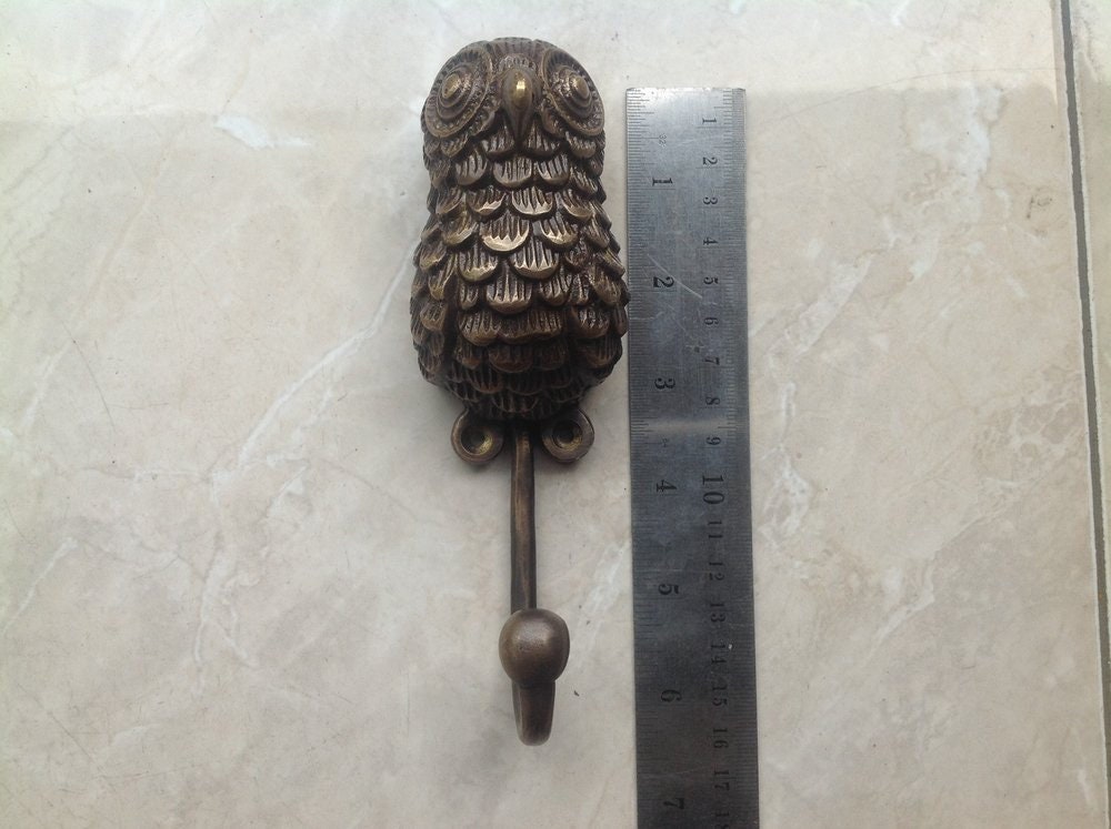 ANTIQUE OWL HOOK Hanger Solid Brass Vintage Hook Hat Coat Strong Wall Mount