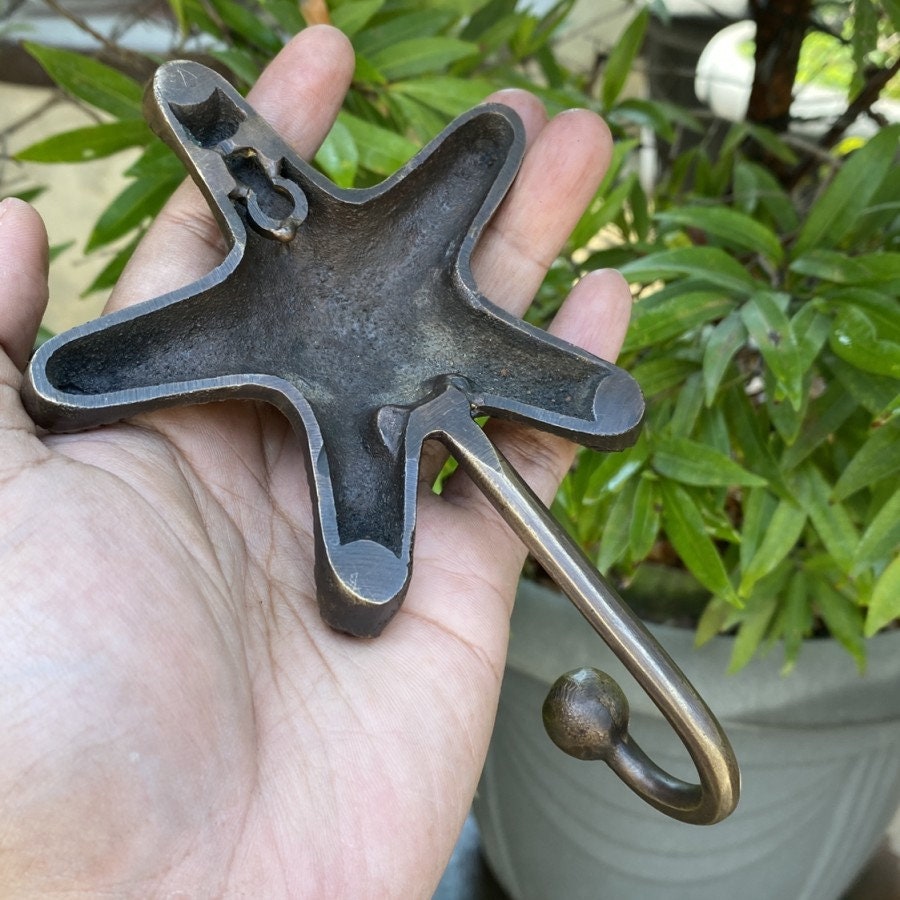 ANTIQUE STARFISH HOOK Hanger Solid Brass Vintage Hook Hat Coat Strong Wall Mount