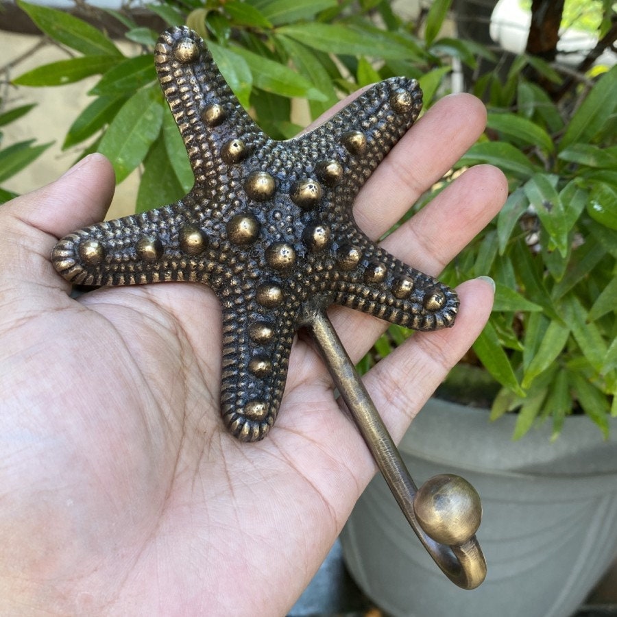 ANTIQUE STARFISH HOOK Hanger Solid Brass Vintage Hook Hat Coat Strong Wall Mount