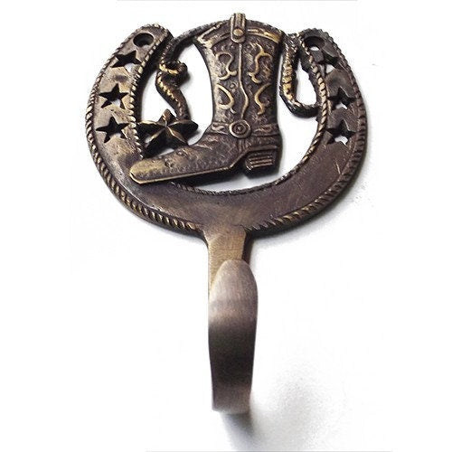 2Pcs ANTIQUE Horseshoe Motif HOOK Hanger Solid Brass Vintage Hook Hat Coat Strong Wall Mount