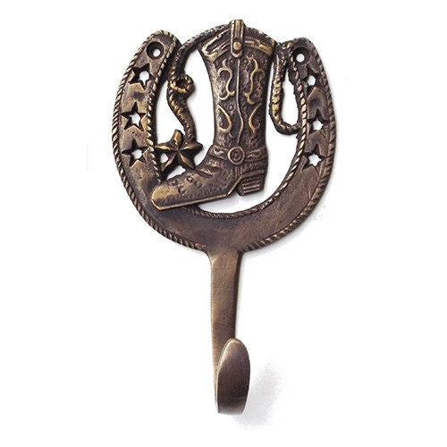 2Pcs ANTIQUE Horseshoe Motif HOOK Hanger Solid Brass Vintage Hook Hat Coat Strong Wall Mount