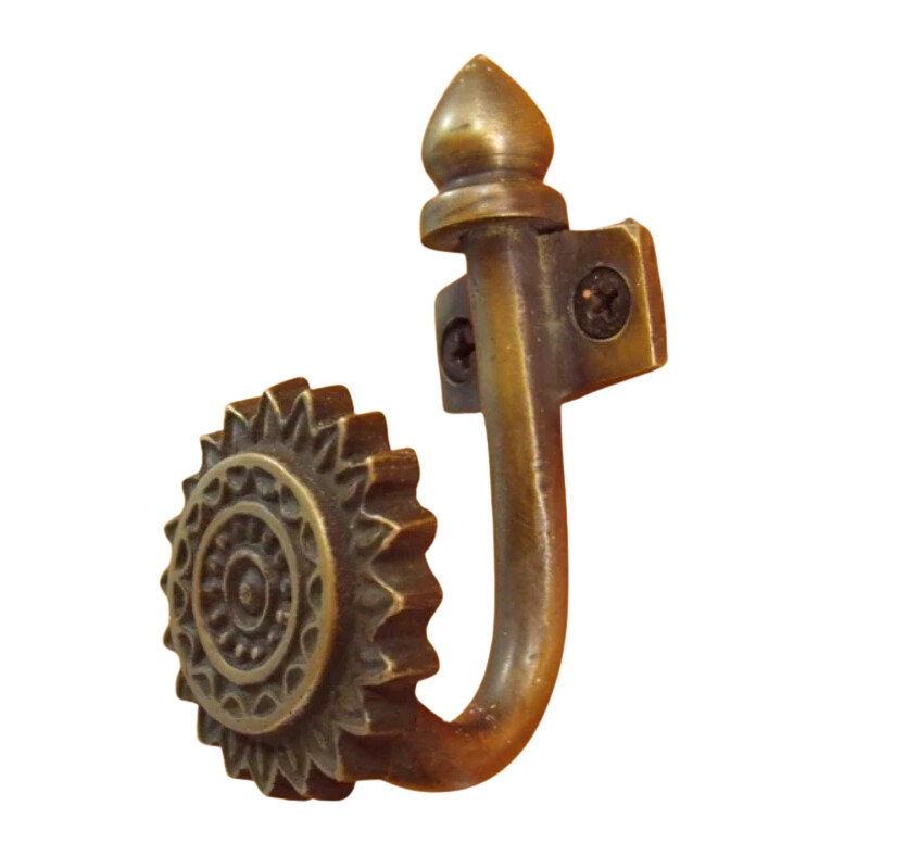 Lot of 2 pcs Vintage SUNFLOWER Solid Brass Strong Wall Coat HOOK Hanger