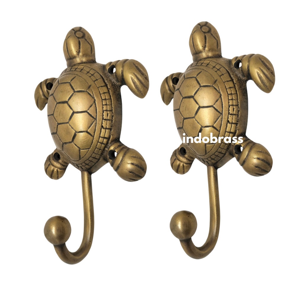 2pcs ANTIQUE Beautifull Big Turtle Motif HOOK Hanger Solid Brass Vintage Hook Hat Coat Strong Wall Mount