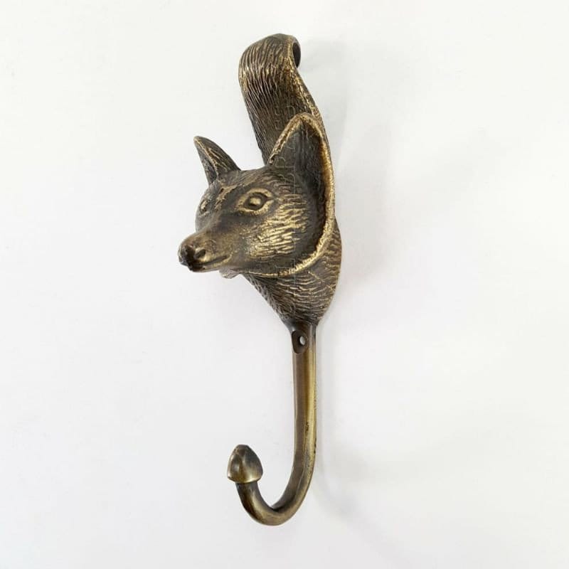 4.72" inches Lot of 2 pcs Vintage FOX Head Forestry Solid Brass hook Antique Strong Wall Mount Coat Hat Hook