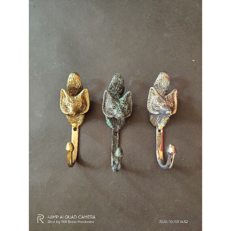 4.72" inches Lot of 2 pcs Vintage FOX Head Forestry Solid Brass hook Antique Strong Wall Mount Coat Hat Hook