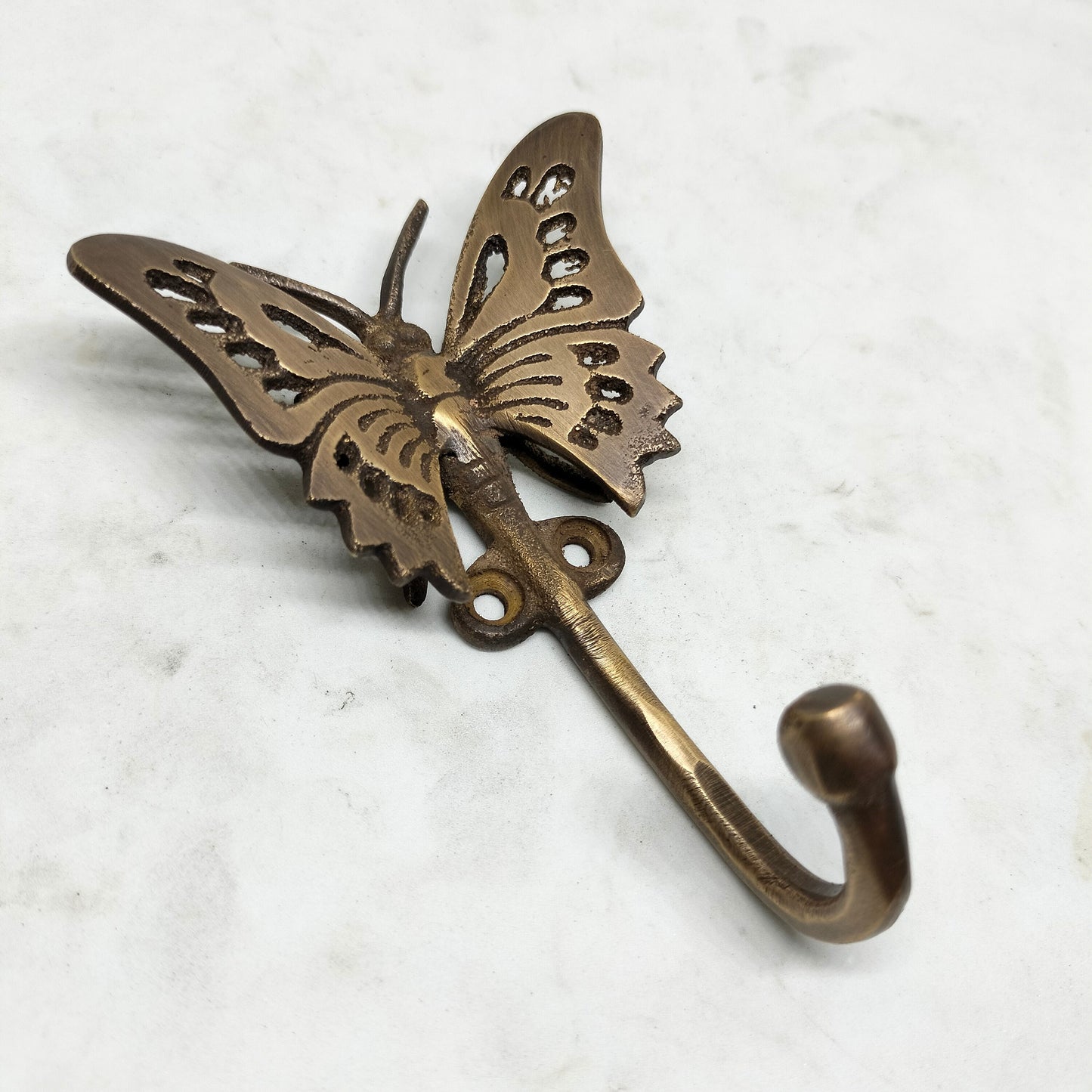 ANTIQUE Butterfly Motif HOOK Hanger Solid Brass Vintage Hook Hat Coat Strong Wall Mount