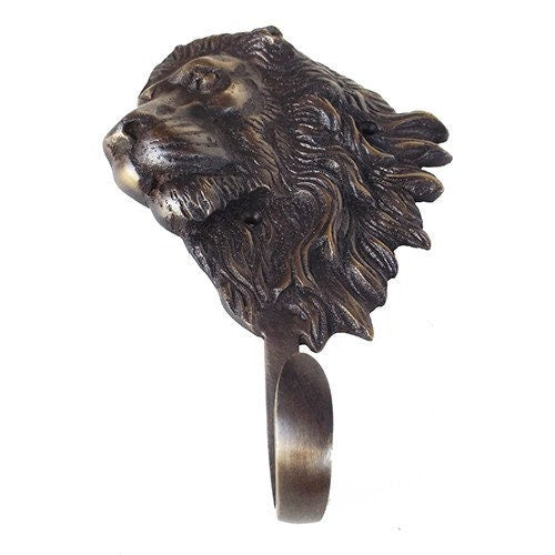 Lot Of 2Pcs ANTIQUE LION Motif HOOK Hanger Solid Brass Vintage Hook Hat Coat Strong Wall Mount
