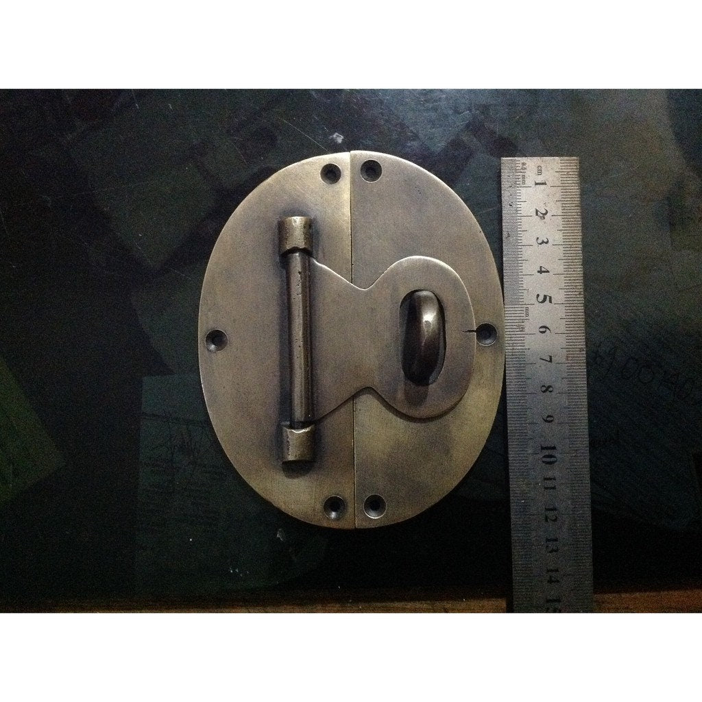 4.72" Solid Brass Retro Oval Latch With Ring Pull Western Door Latch Lock