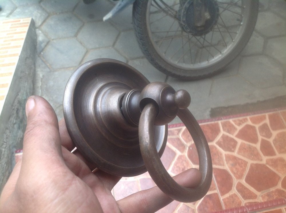 4" inches 1 pairs / 2 pcs Vintage Big Round smooth Plate Brass Antique Cabinet Handle Knob pulls GBY 066