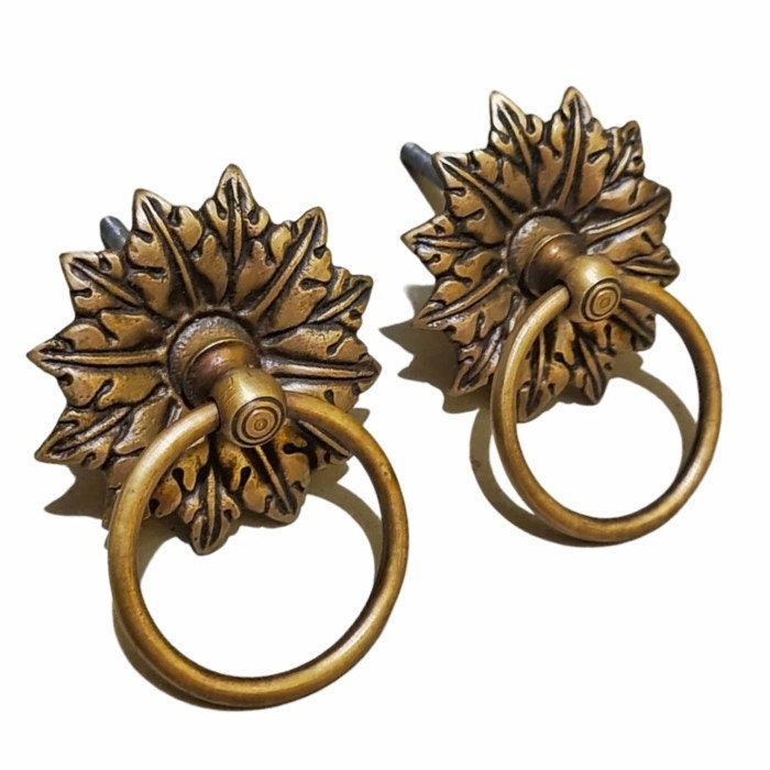 2.95" Inches 2 pcs Vintage Leaf Antique Cabinet Door Drawer Round Pull Handle KNOB GBY 032