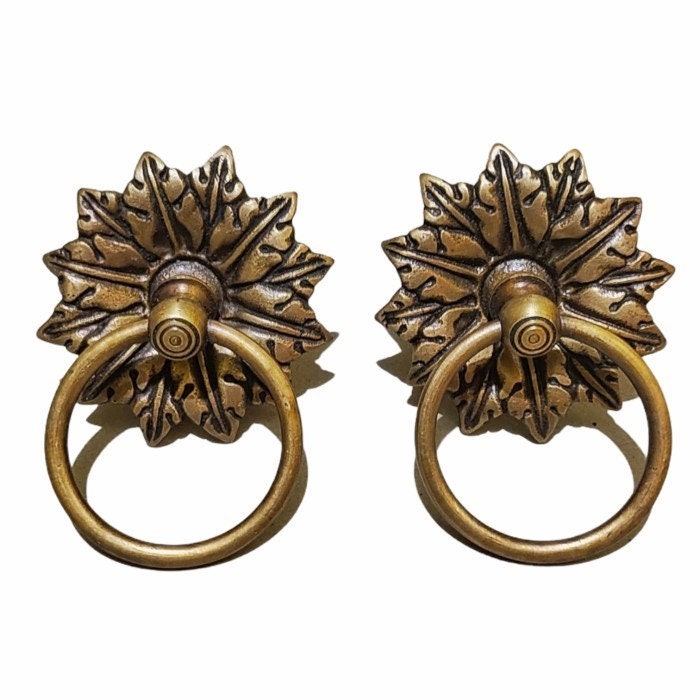 2.95" Inches 2 pcs Vintage Leaf Antique Cabinet Door Drawer Round Pull Handle KNOB GBY 032