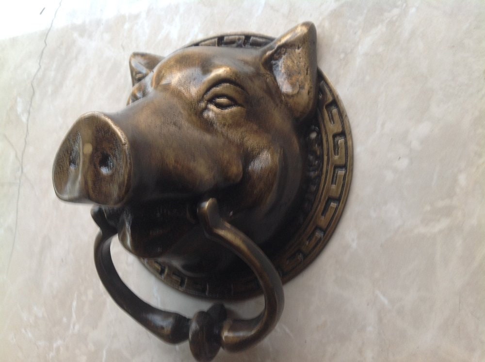 8.07" inches Vintage Antique Pig Animal Head Brass Door Knocker With Express Shiping