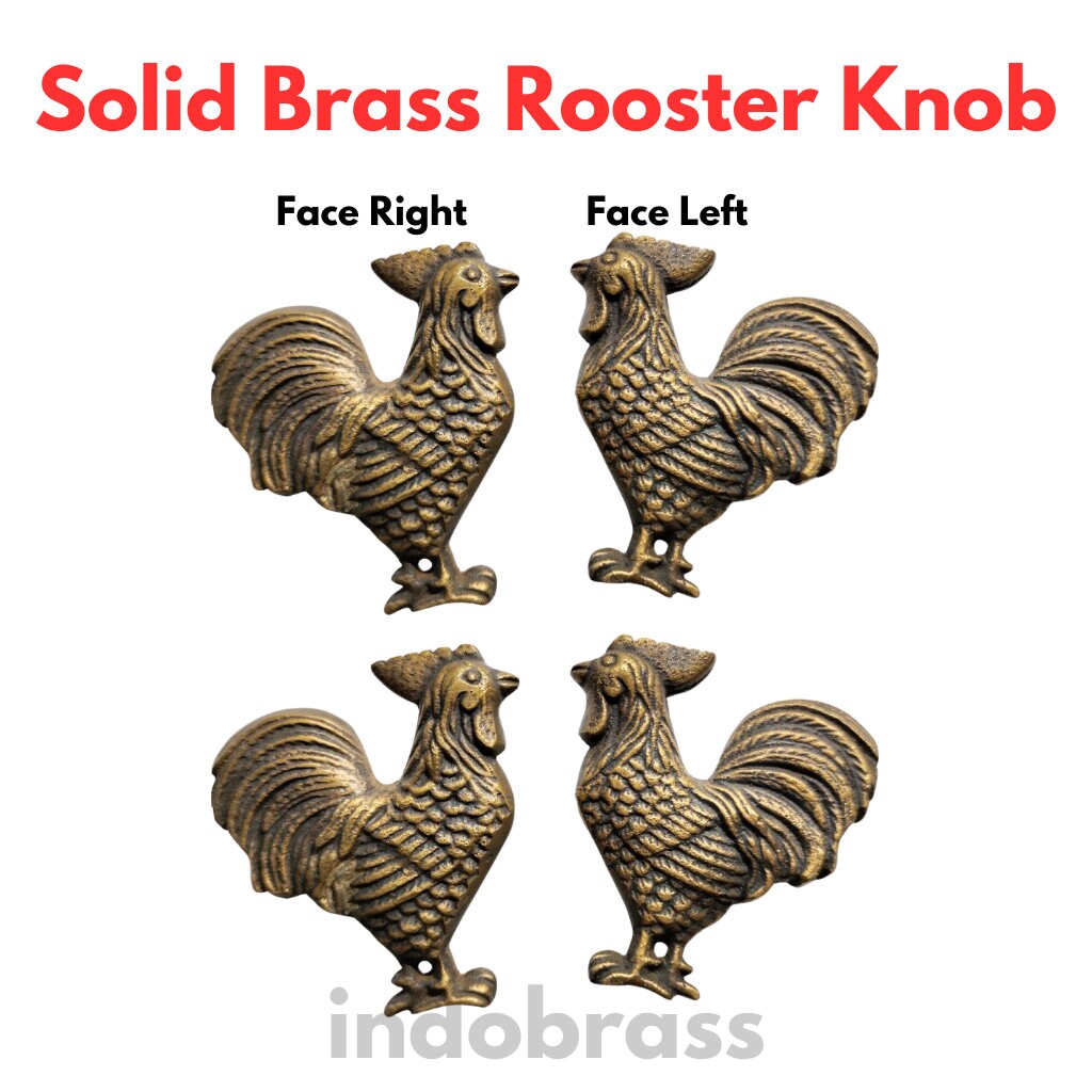 2Pair set Right & Left Rooster ANTIQUE Cabinet handle Solid Brass KNOB antique Drawer Pull
