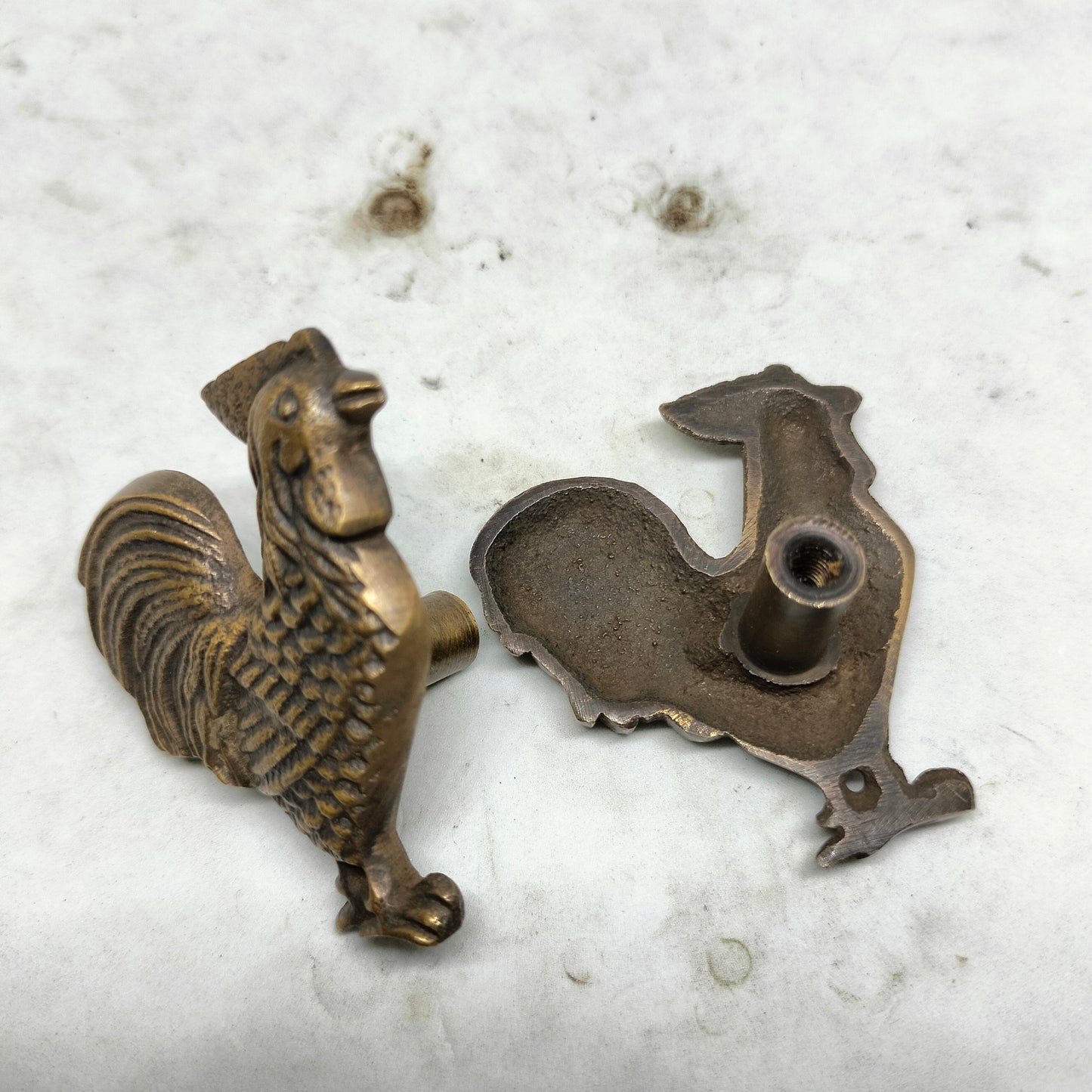 2Pair set Right & Left Rooster ANTIQUE Cabinet handle Solid Brass KNOB antique Drawer Pull