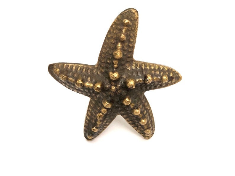 Lot of 6 pcs Vintage Solid Brass STARFISH Antique Cabinet Brass KNOB Drawer Pulls