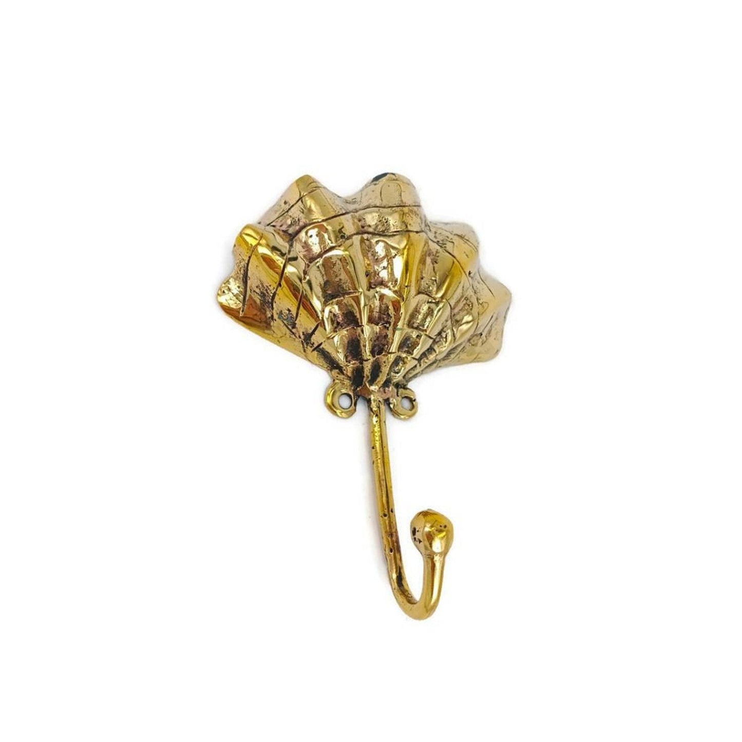 Lot of 2 pieces 2 brass scallop shell Coat Solid Brass Hook Old Style 15 cm Wall Mounted Old Style Beach hand cast 6" inch