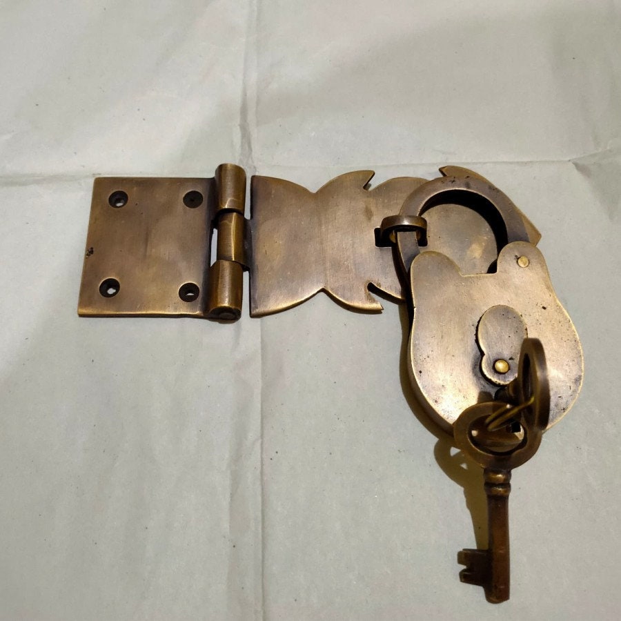 Padlock Set Vintage Victorian Full Solid Brass Working PADLOCK and Skeleton Keys