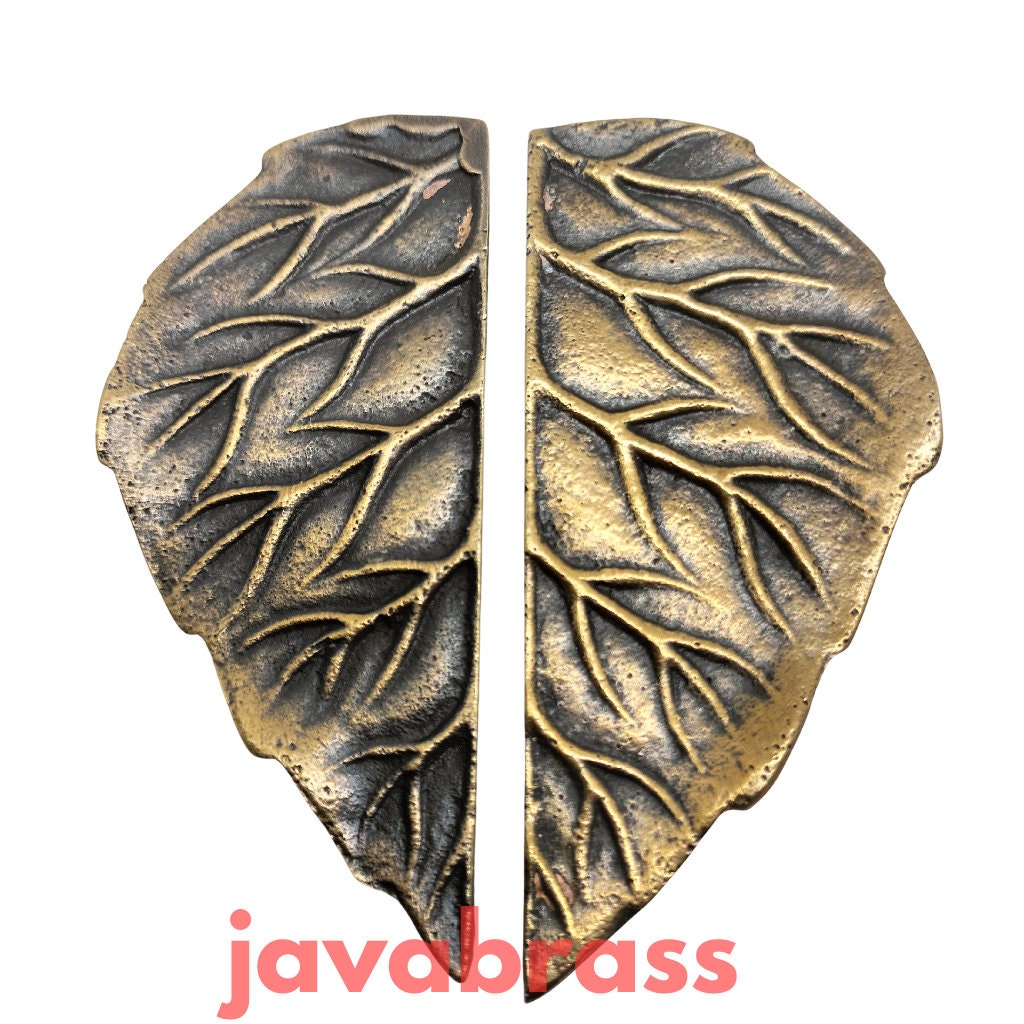 Pair Solid Brass Antique Leaf Style Cabinet Handle, Trunk Handle, Gate Handle, Kitchen Drawer Pull