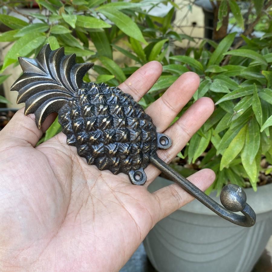 Lot of 2Pieces 7.59" inches Vintage Tropics PINEAPPLE Fruits HOOK Hanger Wall Mount Strong Hook Antique Solid Brass Wall Coat Hat Hook