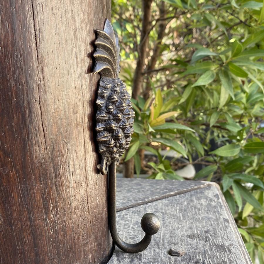 Lot of 2Pieces 7.59" inches Vintage Tropics PINEAPPLE Fruits HOOK Hanger Wall Mount Strong Hook Antique Solid Brass Wall Coat Hat Hook