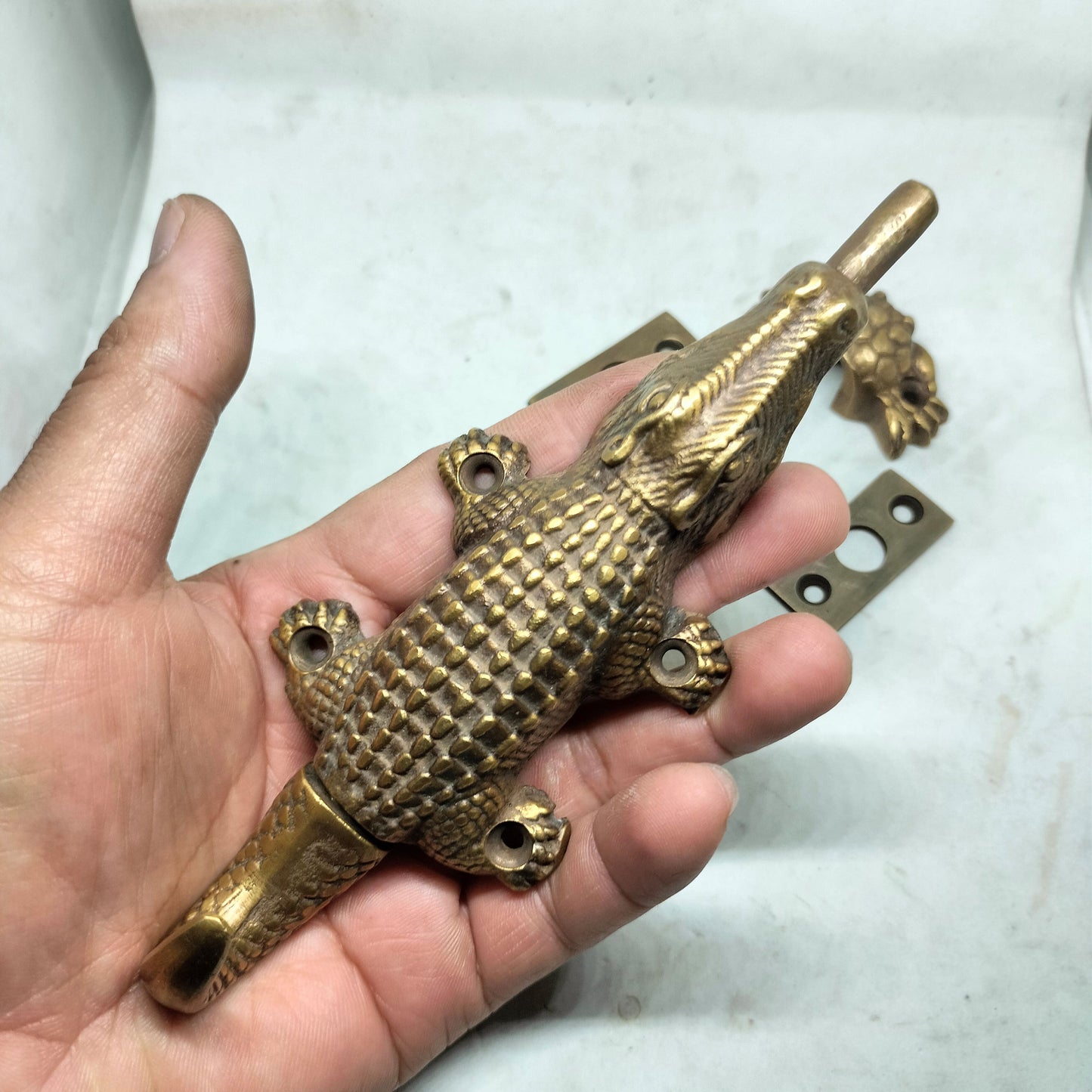 2Pieces 6.25″ Inches Amazing Solid Brass VINTAGE Crocodile Gate Door Latch Slot Antique Solid Brass Door Safe Latch Heavy Slide Bolt