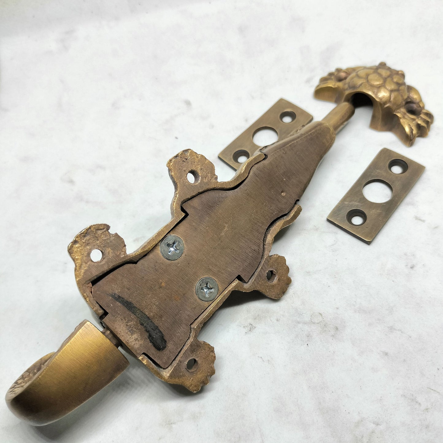 2Pieces 6.25″ Inches Amazing Solid Brass VINTAGE Crocodile Gate Door Latch Slot Antique Solid Brass Door Safe Latch Heavy Slide Bolt