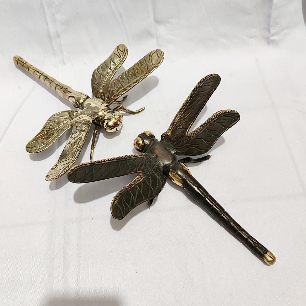 Dragonfly solid brass statue deco - Gold Brass Dragonfly detailed sculpture for Table Decor