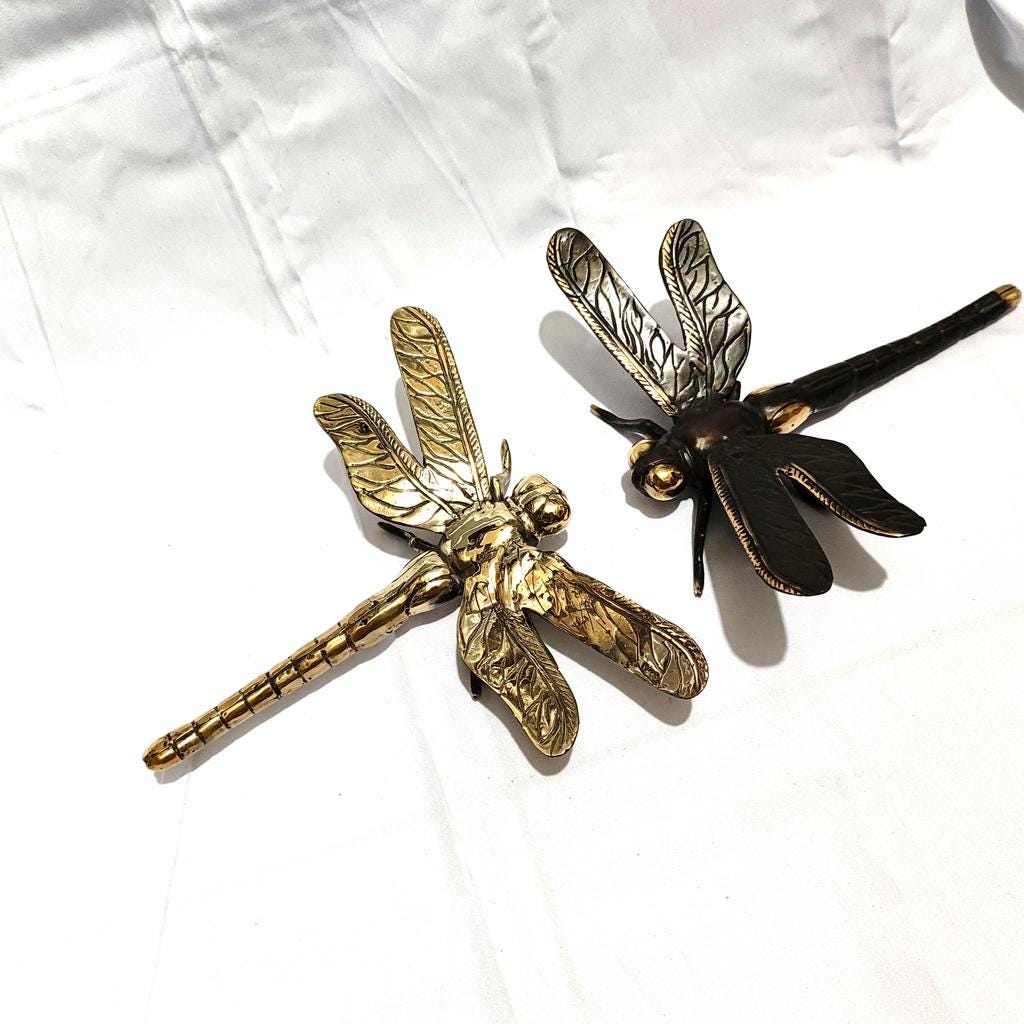 Dragonfly solid brass statue deco - Gold Brass Dragonfly detailed sculpture for Table Decor