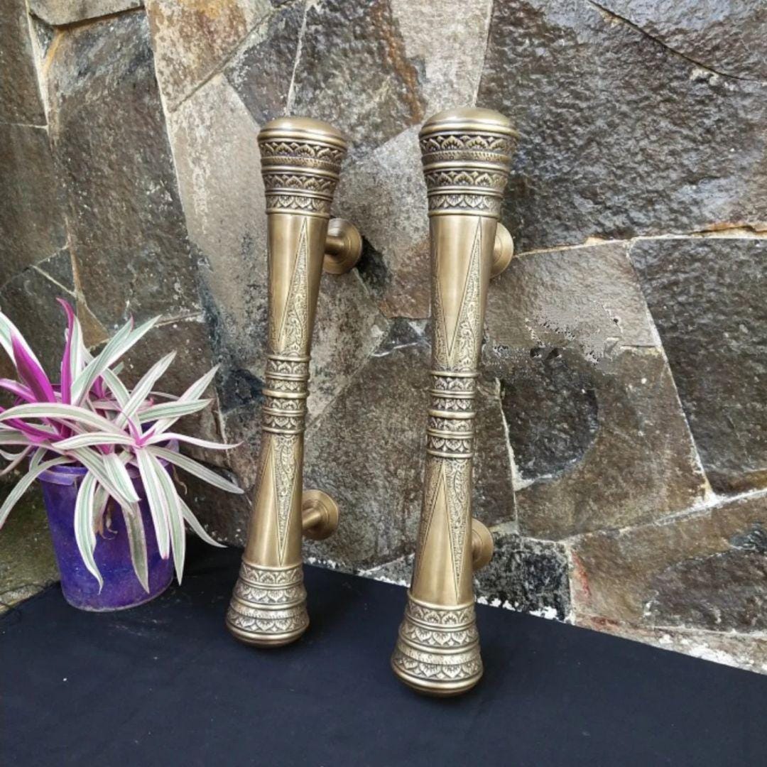 50cm Pair / 2pcs Set Vintage Carved Main Entry Brass Door Handle - Brass Dool Pull With Express Shiping