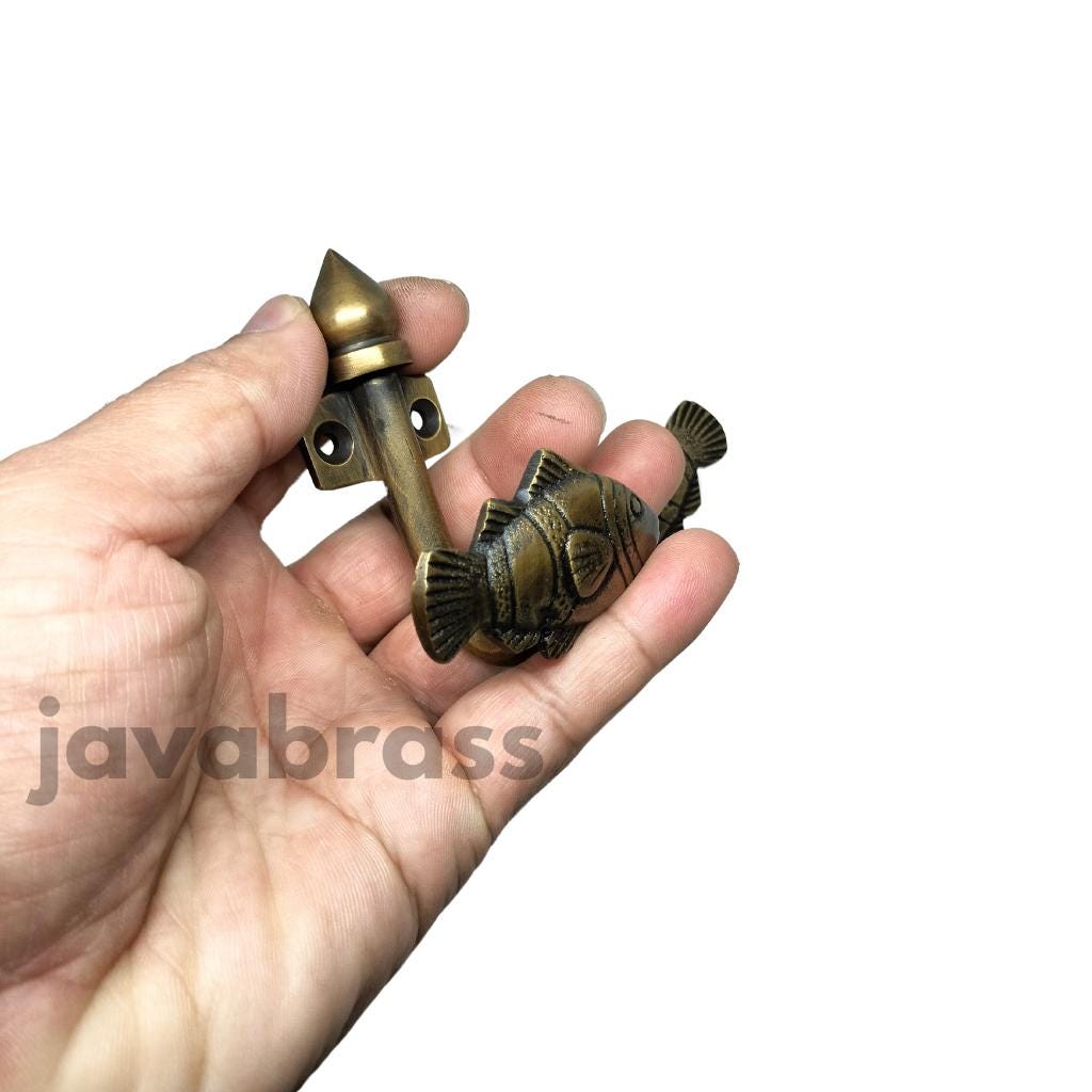 2Pair (4Pieces) FISH Hanger Solid Brass Vintage Hook Hat Coat Strong Wall Mount