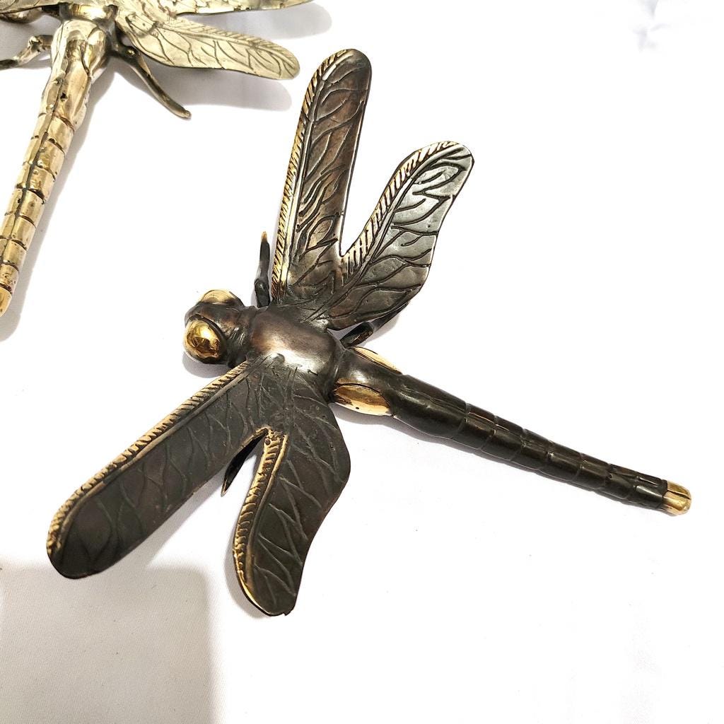 Dragonfly solid brass statue deco - Gold Brass Dragonfly detailed sculpture for Table Decor