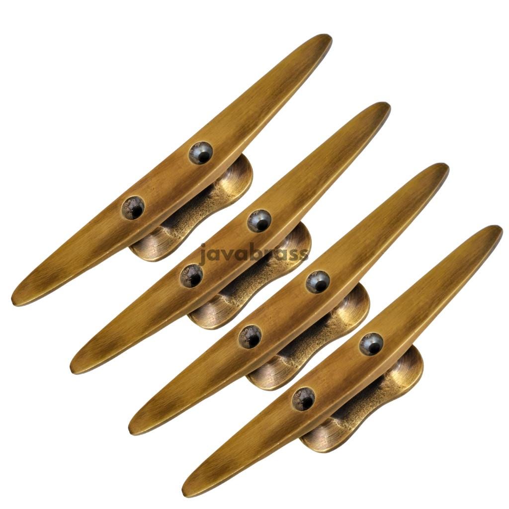 5.51" Lot 4 pcs Solid brass boat cleats Hooks | Retro Brass nautical Boat Cleats Strong Wall hook Decor