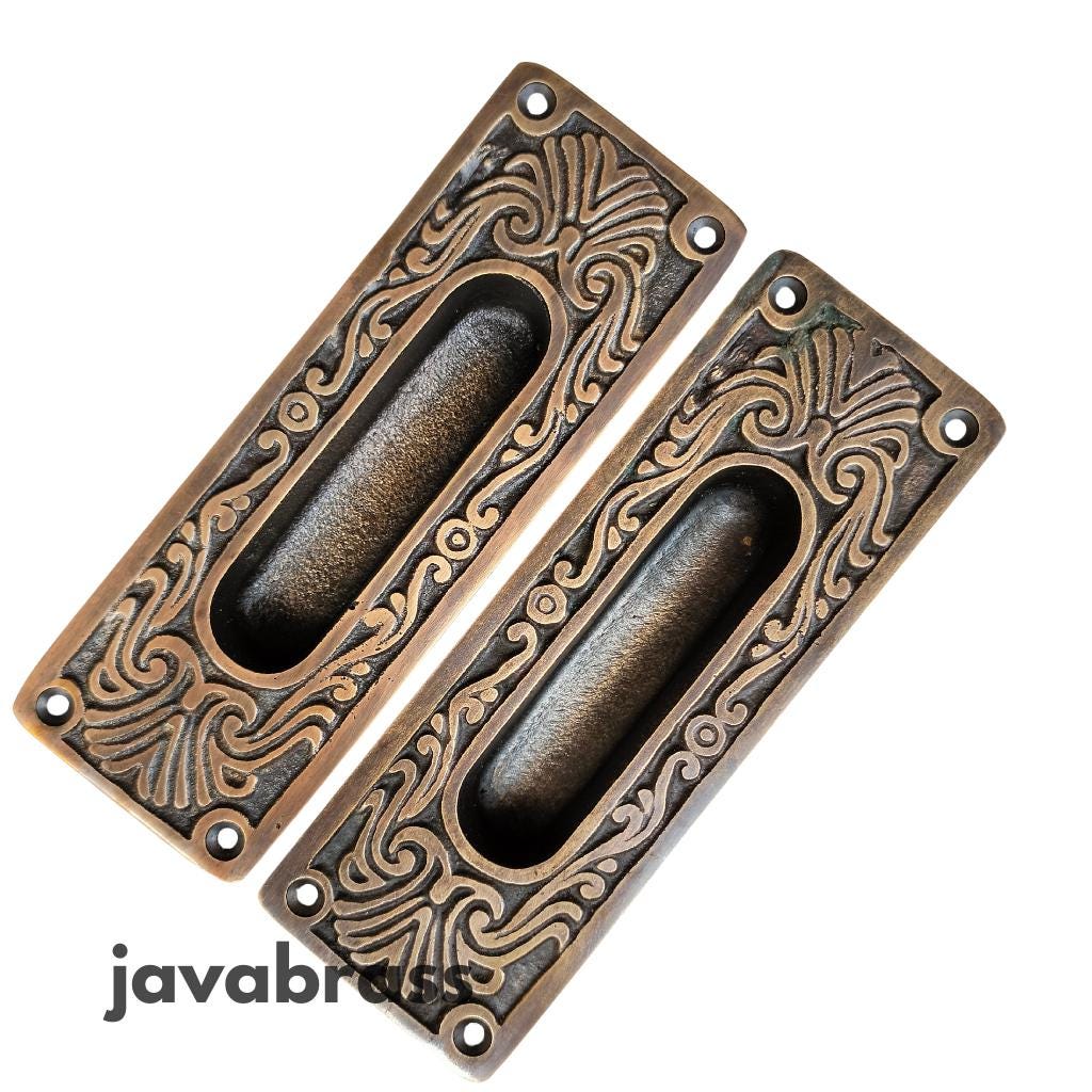 Pair Solid Brass Pull Sliding Door Cabinet Brass Knob Drawer Handle | Sliding door handle | sliding door pull | Brass door pull