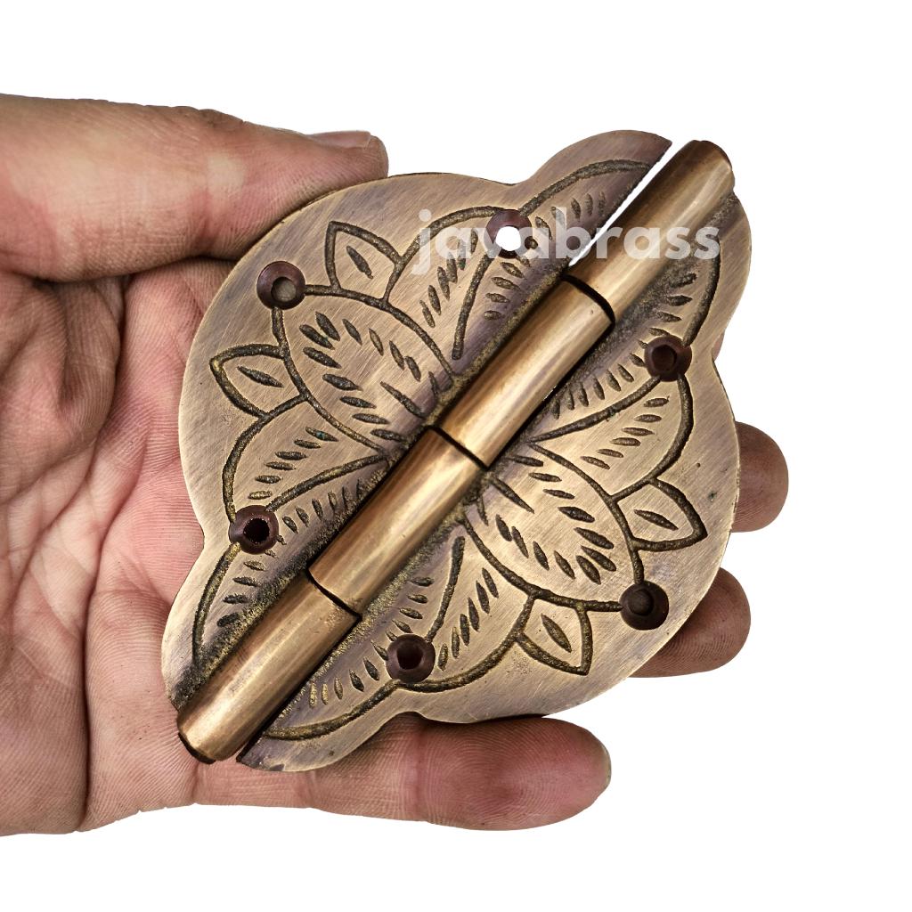 Pair Solid Brass Flower Hinge Vintage Cabinet Door Hinges